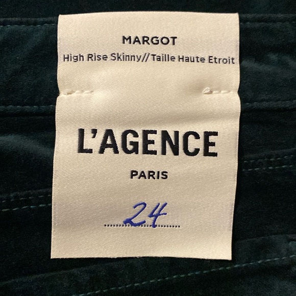 NEW L'AGENCE Margot High Rise Skinny Luxe Velvet Size 24 Retails $245 Evergreen - Picture 8 of 10